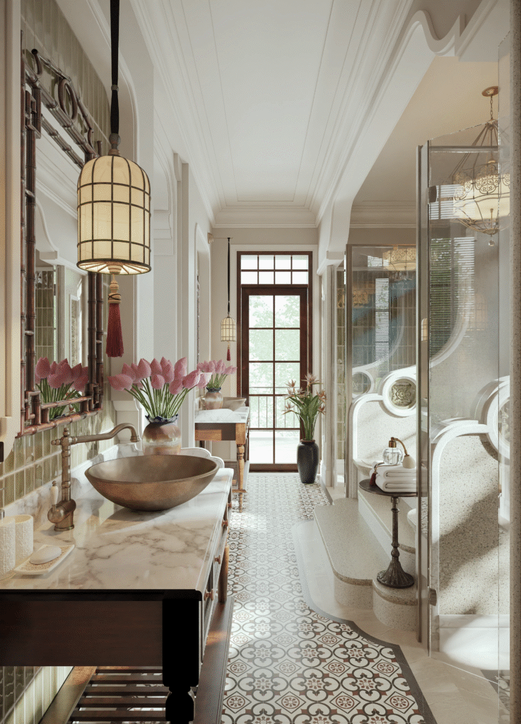 phòng tắm phong cách Indochine